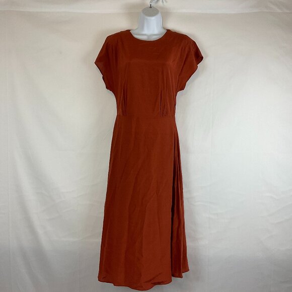 & Other Stories Dress US 0 Rust Brown Drop Sleeve Dart Detail Midi Maxi Straight - Picture 1 of 11